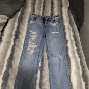 American Eagle Outfitters Light Blue Distressed Straight Leg Jeans